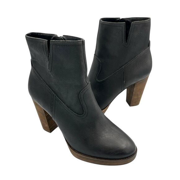 Lucky Brand Quintei Black Pebbled Leather Zipper Western Ankle Boots Booties - Picture 1 of 12
